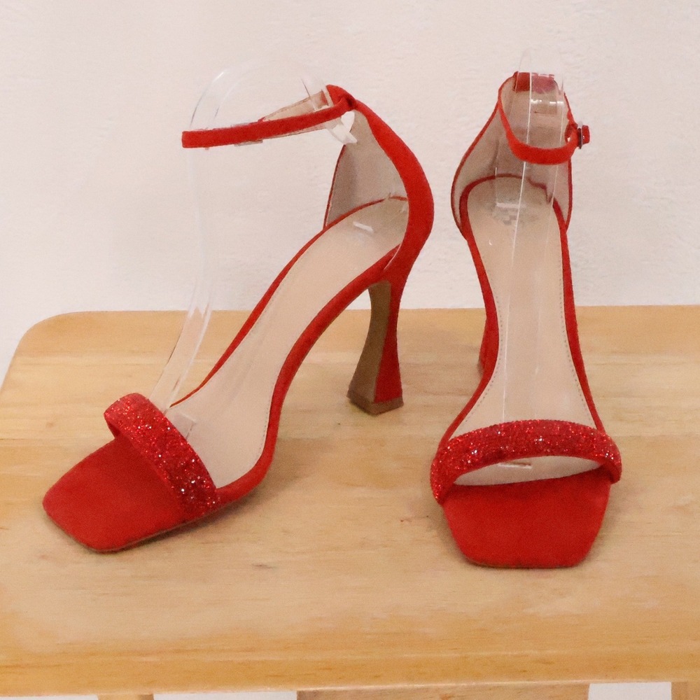 Vince Camuto Relasha Suede Rhinestone Heels Size 9.5 Cherry Berry Holiday Party